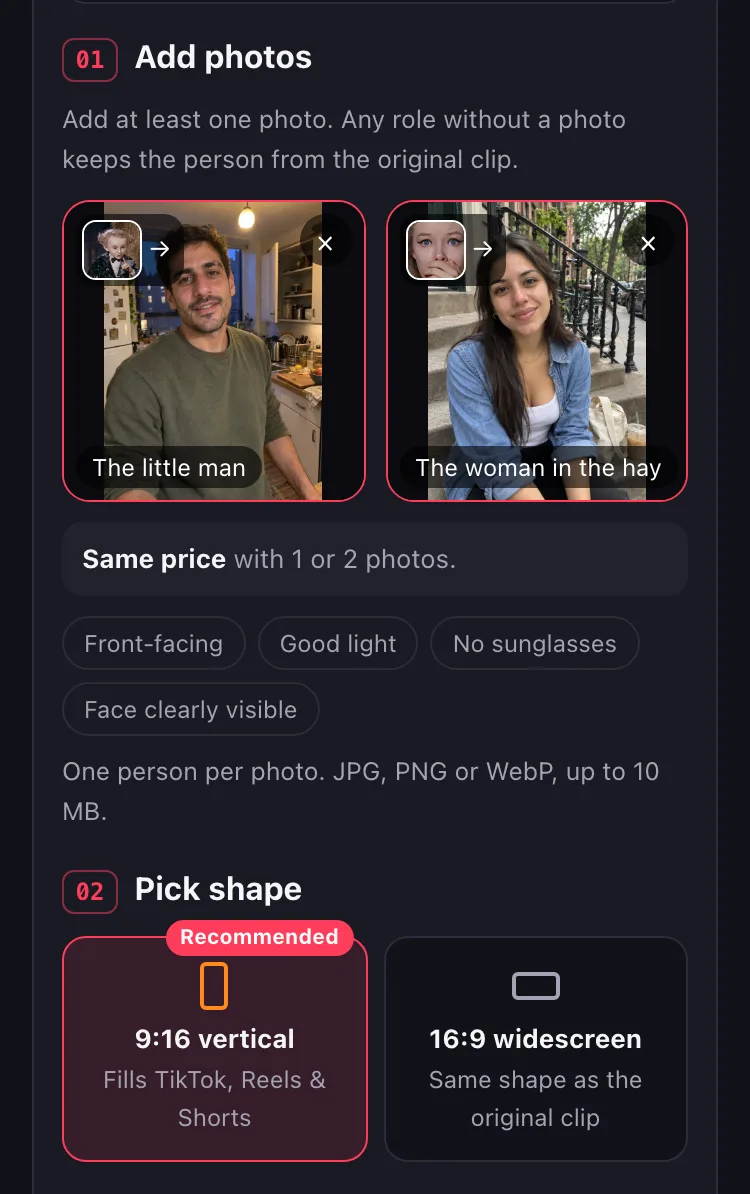 Two photos added: one for the little man, one for the woman in the hay. The photos show AI-generated people.