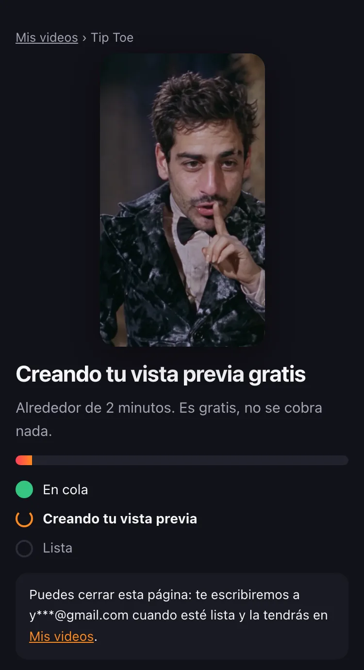 Creando la vista previa gratis: unos 5 minutos, sin ningún cobro.